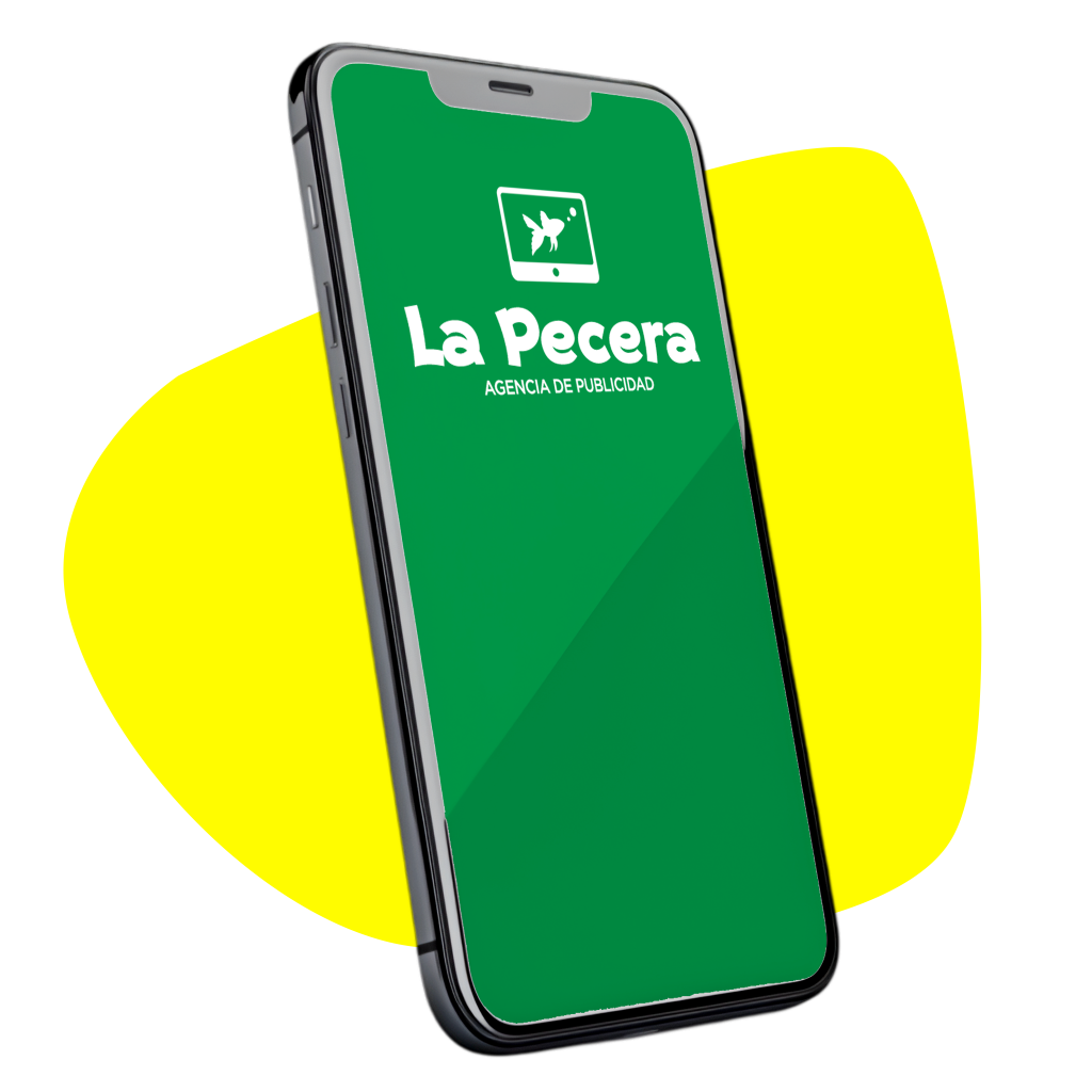 Mockup de smartphone con el logotipo de La Pecera, agencia de publicidad especializada en marketing digital para pymes.
